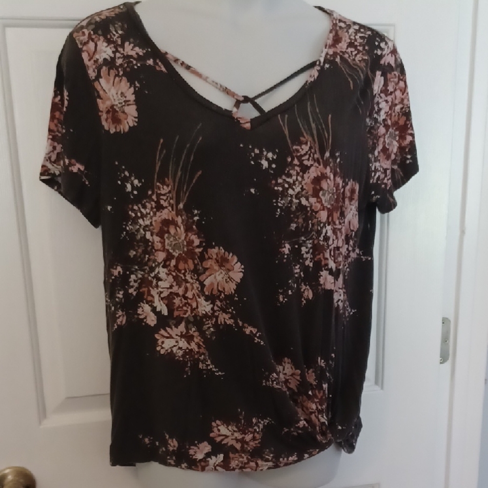 24/7 Floral Black and Pink Women's Top